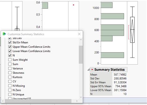 summary statistics in jmp.